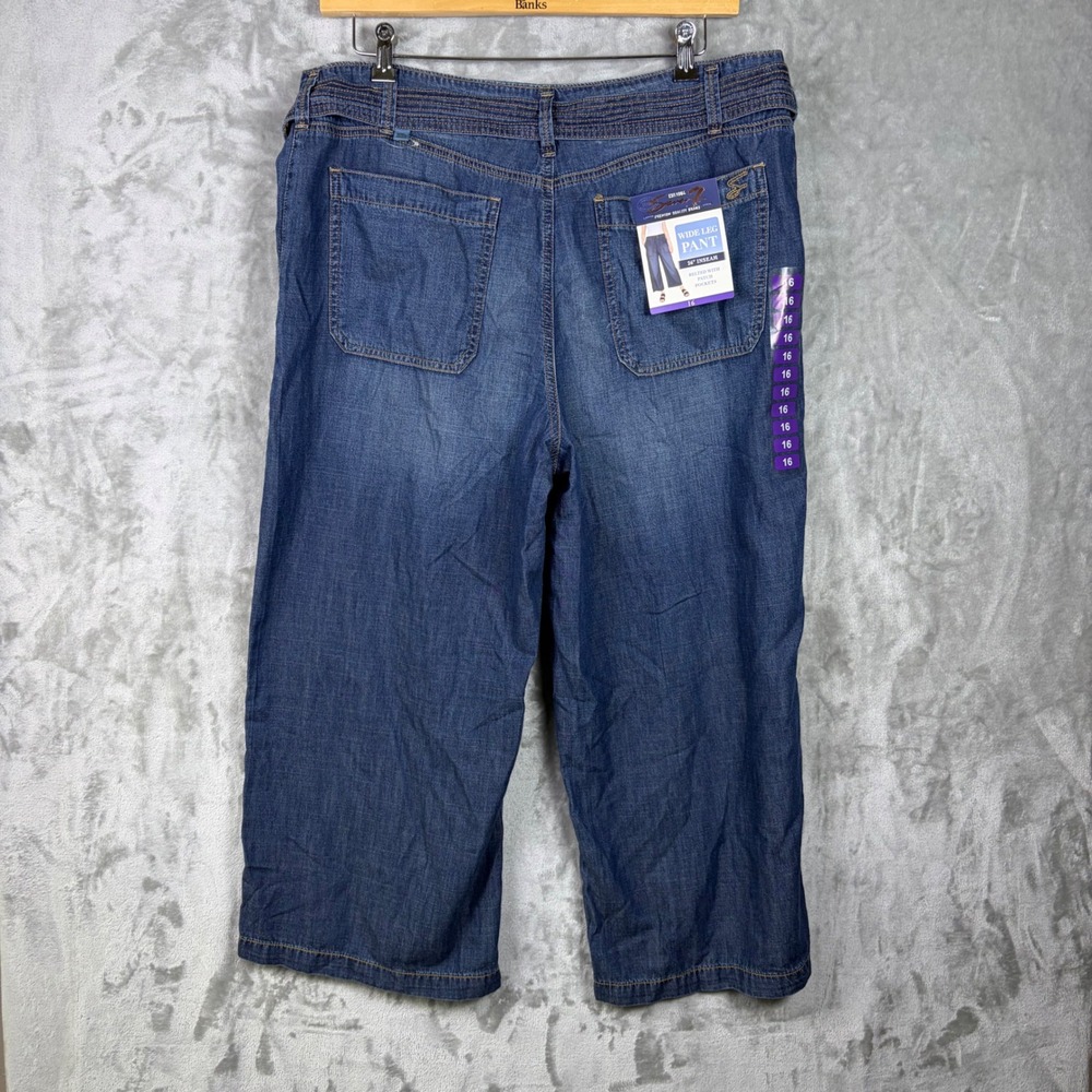 NWT Seven 7 Wide Leg Denim Pants Sz 16 Plus Size Patch Pockets Cropped Seven7 - Picture 2 of 11
